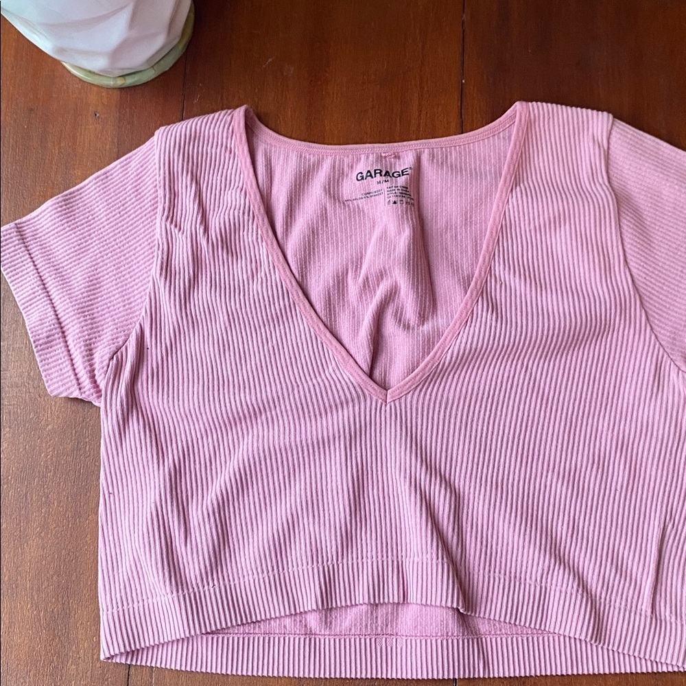 Bundle of 2 Garage Crop Tops Women’s Size Medium Pink Blue Green Stripe Summer - Picture 2 of 5